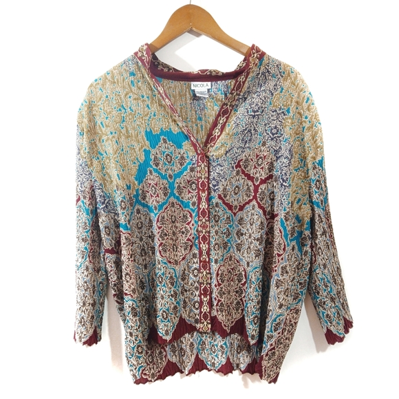 Vintage Tops - Vintage Nicola Crinkle Broomstick Top Boho Whimsigoth Paisley Oversized